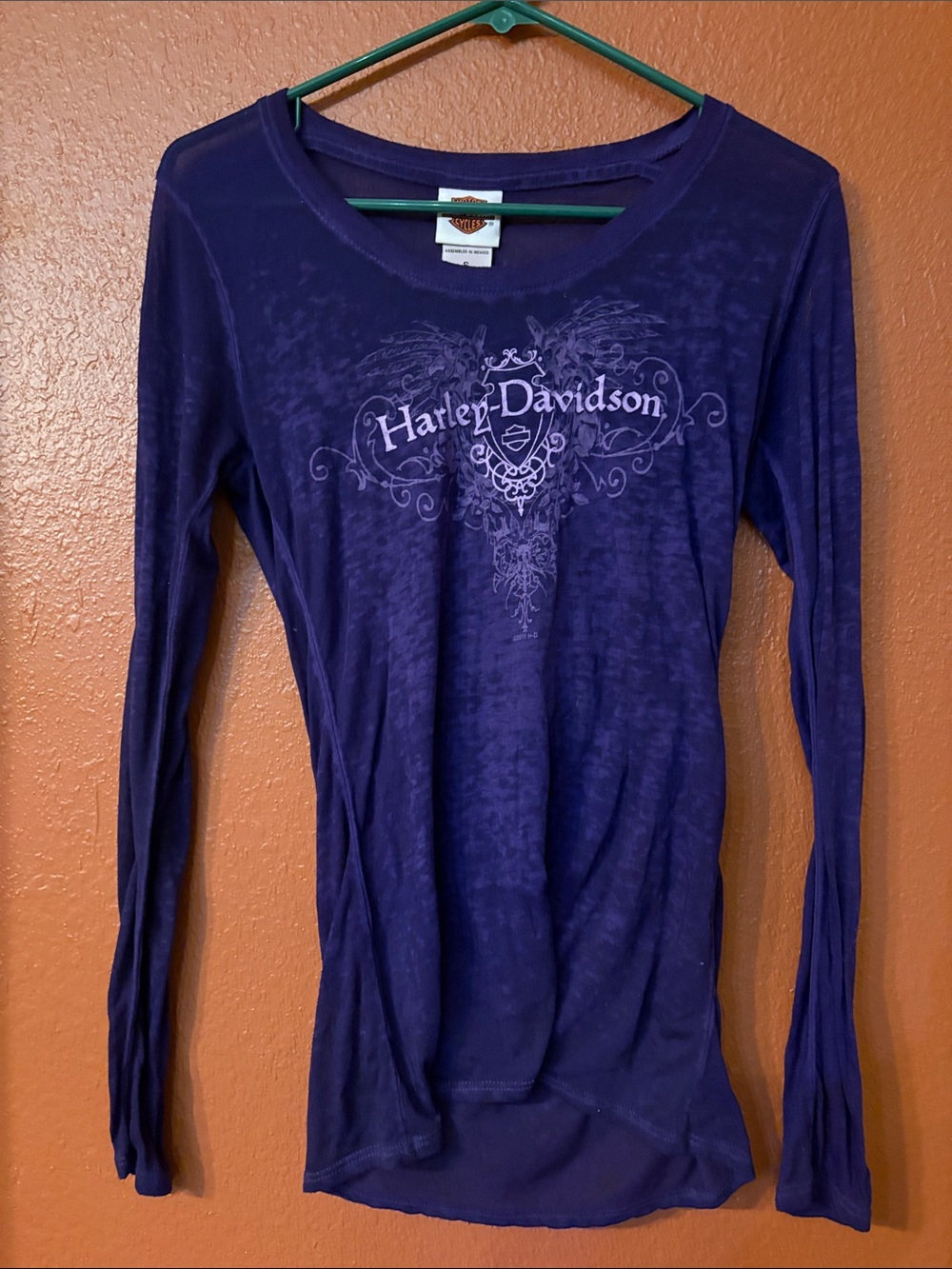 Harley-Davidson Women's Long Sleeve Tee in Purple with Crest Logo